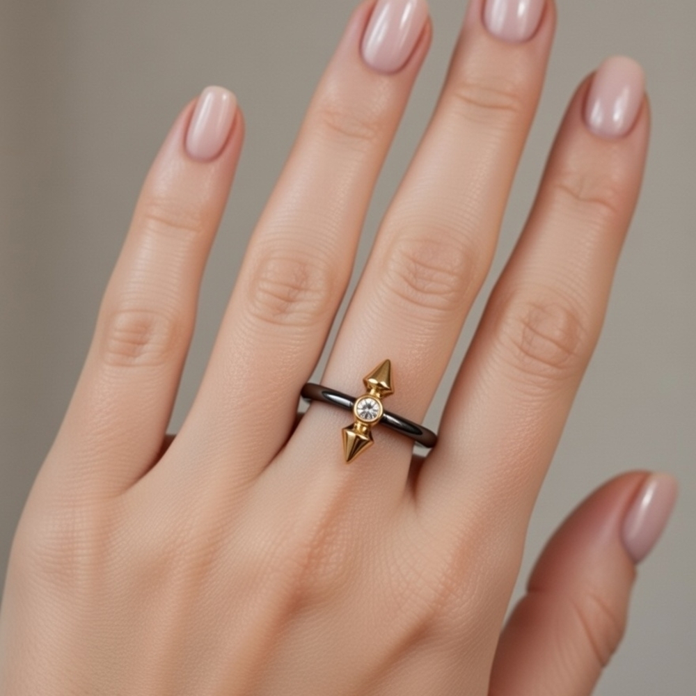 Elegant Gold and Black Women' Ring -9sz